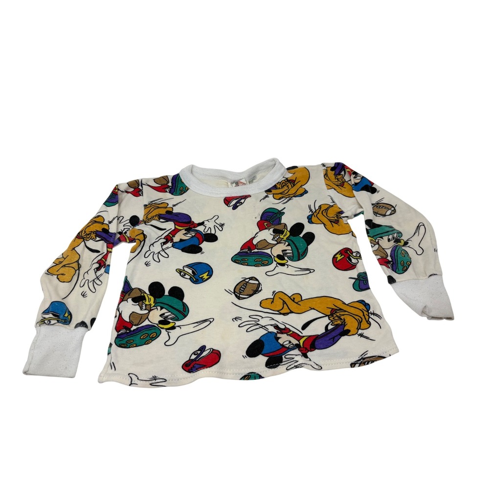 Vintage Mickey's Kids Disney Football Mickey Mouse Pluto Thermal Shirt 4T White